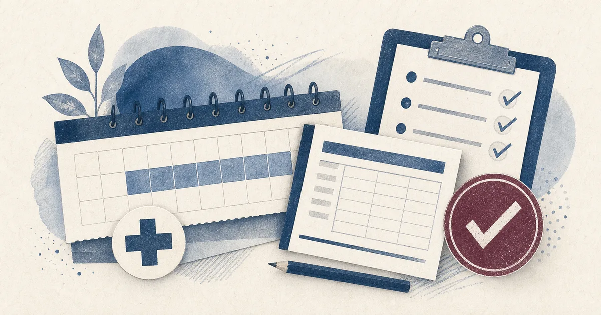 Blue editorial illustration of sick leave payroll approval in Estonia