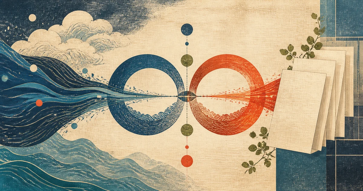 Woodblock illustration of a foreign service passing through mirrored VAT entries