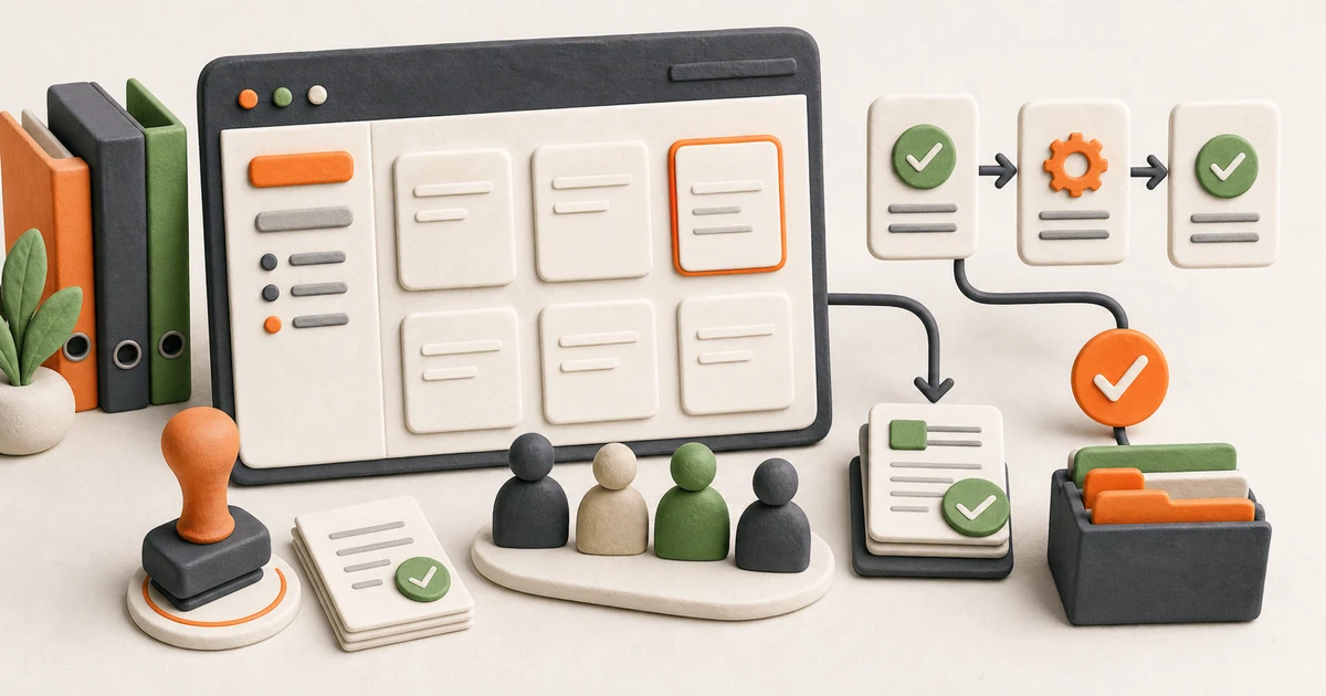 3D illustration of automatic decision templates in e-Äriregister