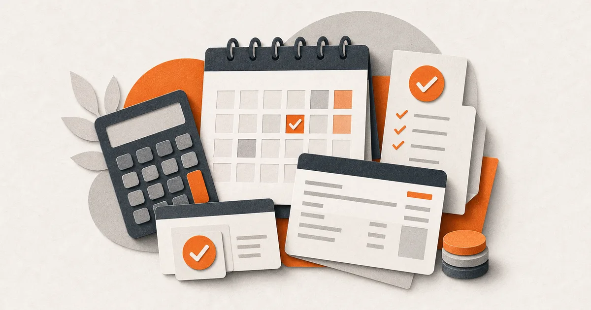 Paper-cut payroll calendar and social tax documents for Estonia in 2026